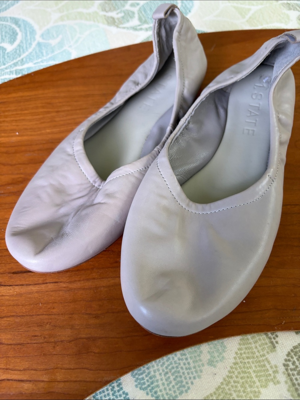 1. State Light Gray Leather Ballet Flats